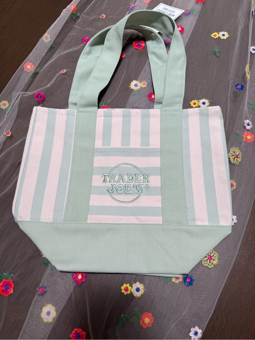 Viral Trader Joe's Mint Green Mini Striped Canvas Tote Bag